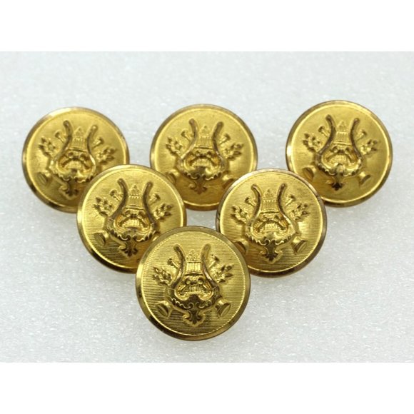 Vintage SET of 6 SUPERIOR QUALITY Military marching band brass buttons harp/lyre - Picture 1 of 5